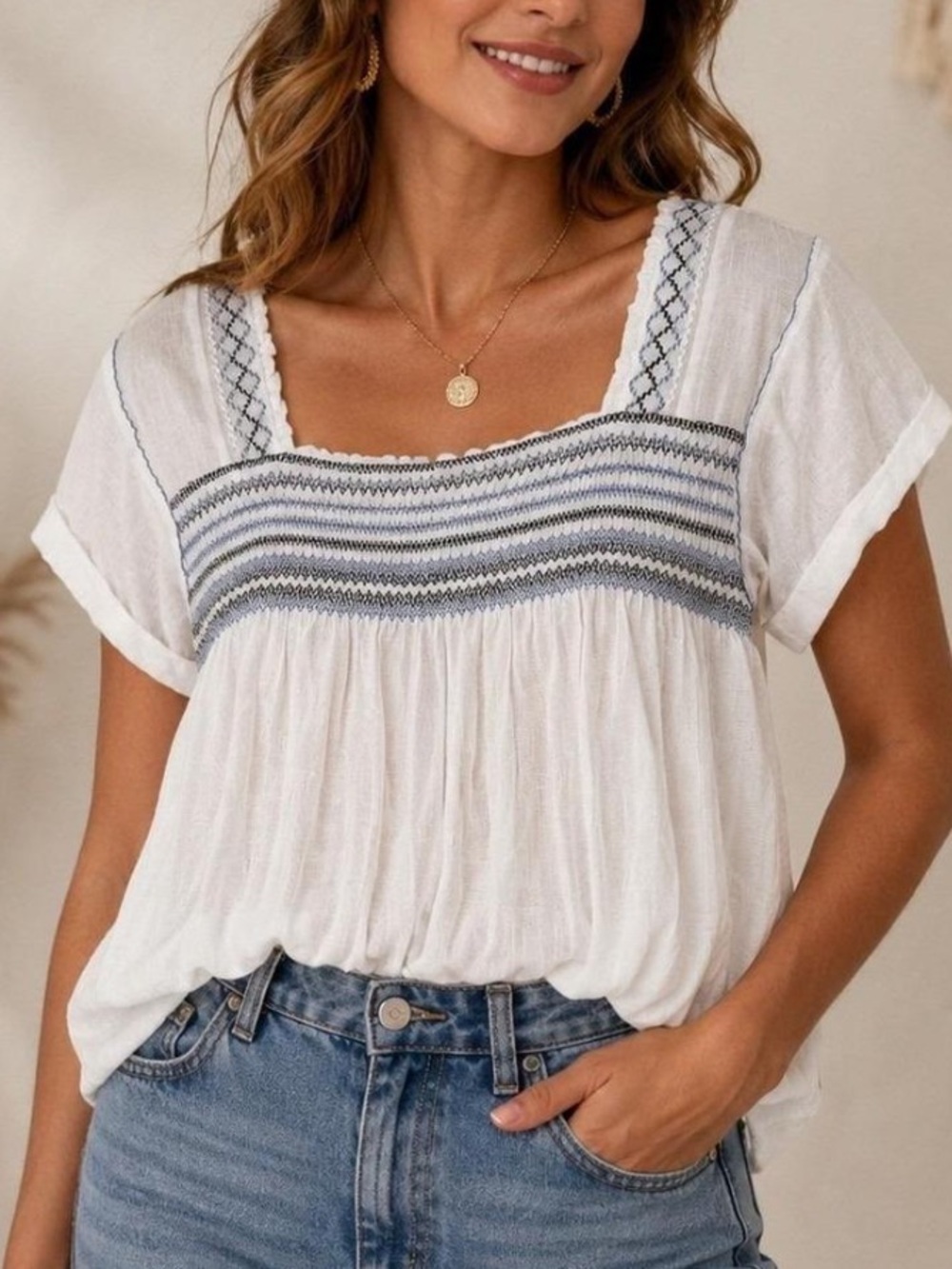 Free People White Embroidered Cropped Top, Size L, NWT